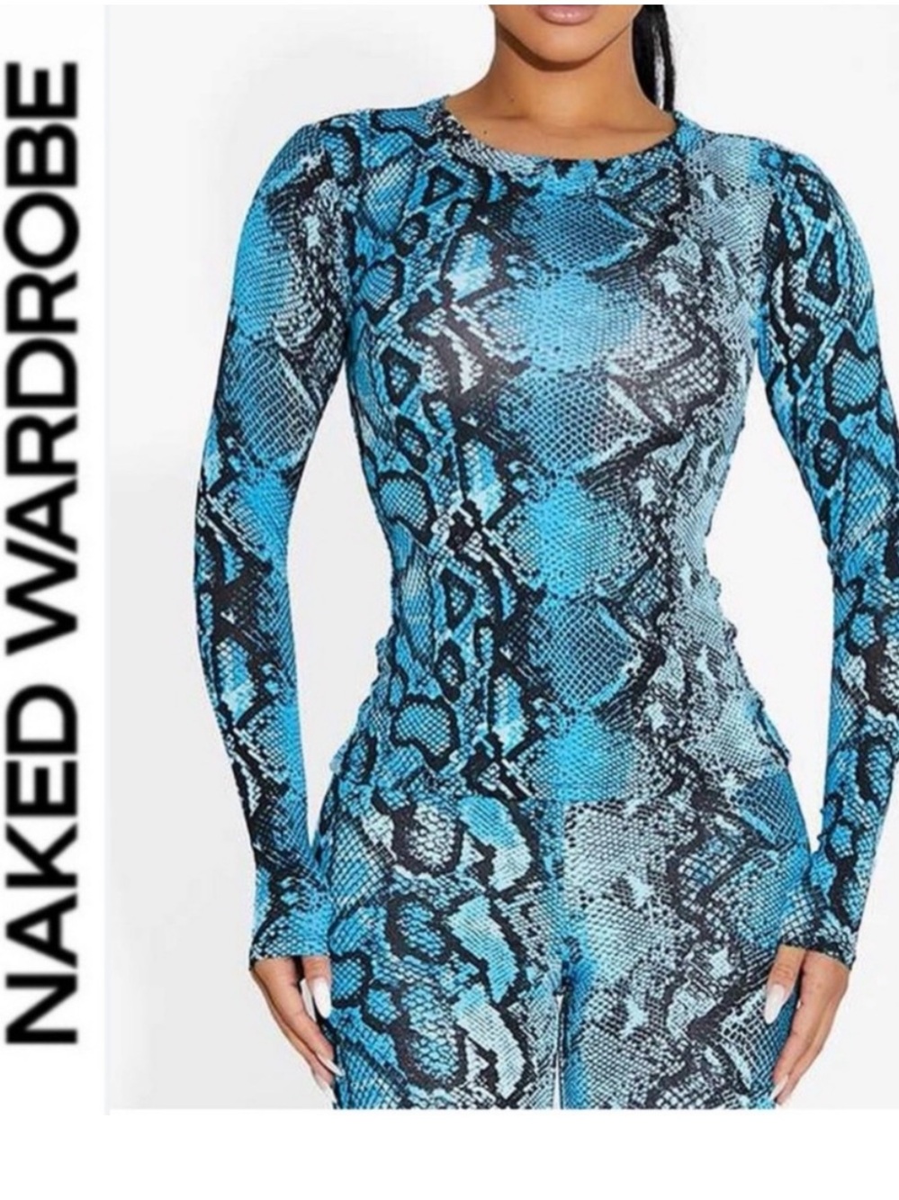 Naked Wardrobe💙🖤 Long sleeve top💙 Malibu Blue Snake Print